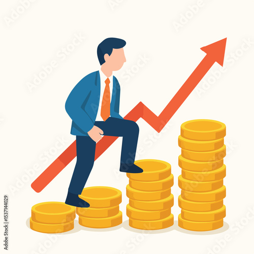 vector illustration of a businessman getting an increase in his business graph