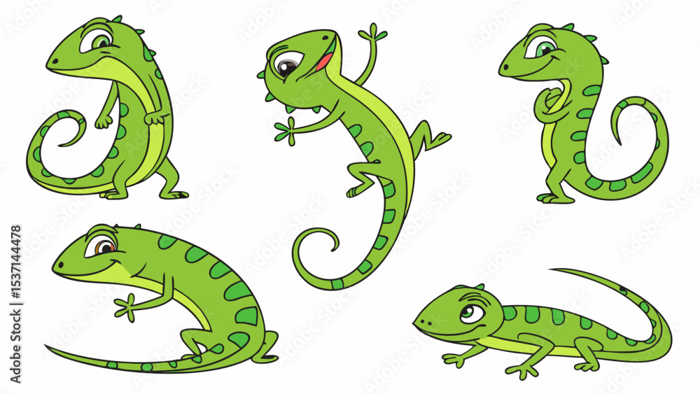 Obraz premium Collection of Cartoon Lizards in Various Poses on a White Background