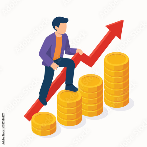 vector illustration of a businessman getting an increase in his business graph