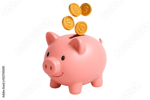 3D Piggy Bank with Coins – Savings and Finance Icon, Isolated on Transparent Background, PNG
