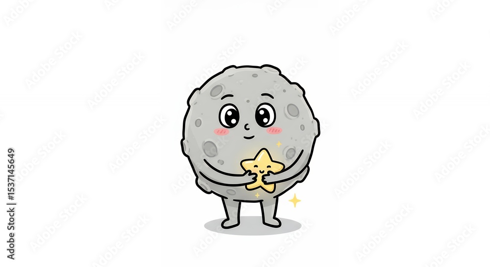 Cute cartoon moon holding a star Cute cartoon moon holding a star