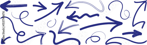 Collection of Hand Drawn Navy Blue Arrows and Swirls