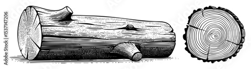 Vector Detailed of a log being cut by a circular saw.