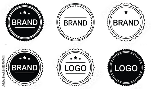 Six Black and White Brand and Logo Badges label seal