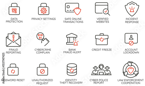 Vector Set of Linear Icons Related to Cybersecurity for UI and UX design, web applications, software security services, and infographics - part 2