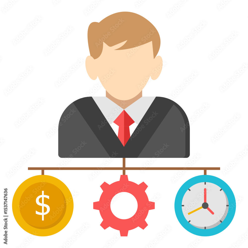 Businessman Managing Time Money and Productivity Icon Businessman Managing Time Money and Productivity Icon