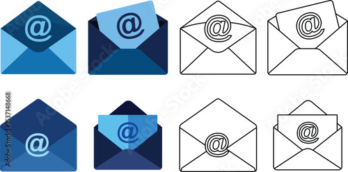 Vector illustration of various email envelopes showing correspondence and digital communication
