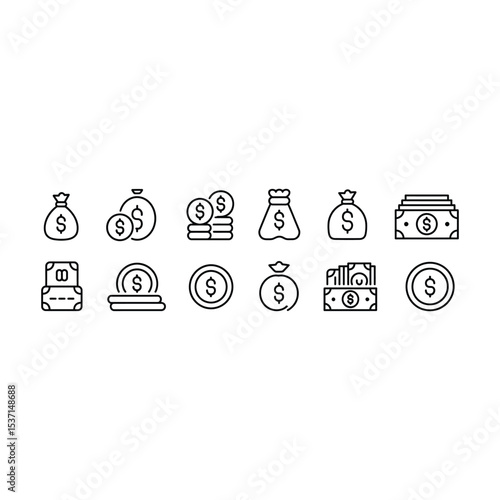 Minimalist line art collection of various currency and financial investment icons