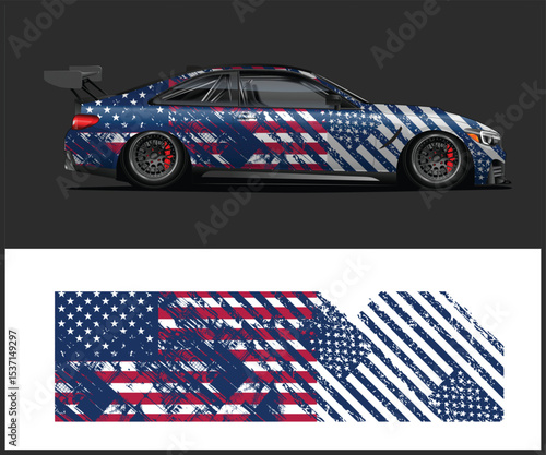 Patriotic American Flag Design for Sports Car Wrap