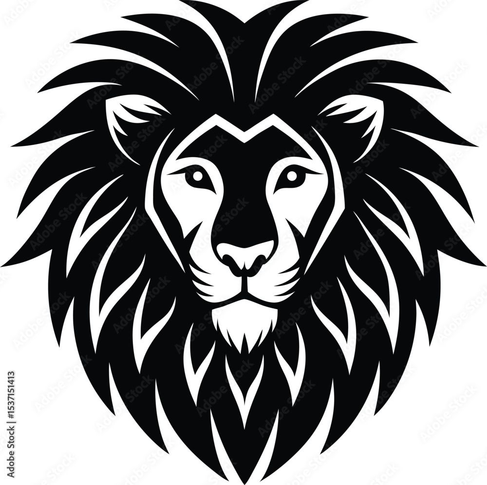 Fototapeta premium Majestic black and white lion head silhouette for bold branding logo