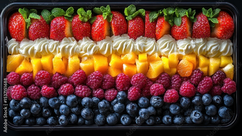 Colorful fruit platter arranged in rows Colorful fruit platter arranged in rows