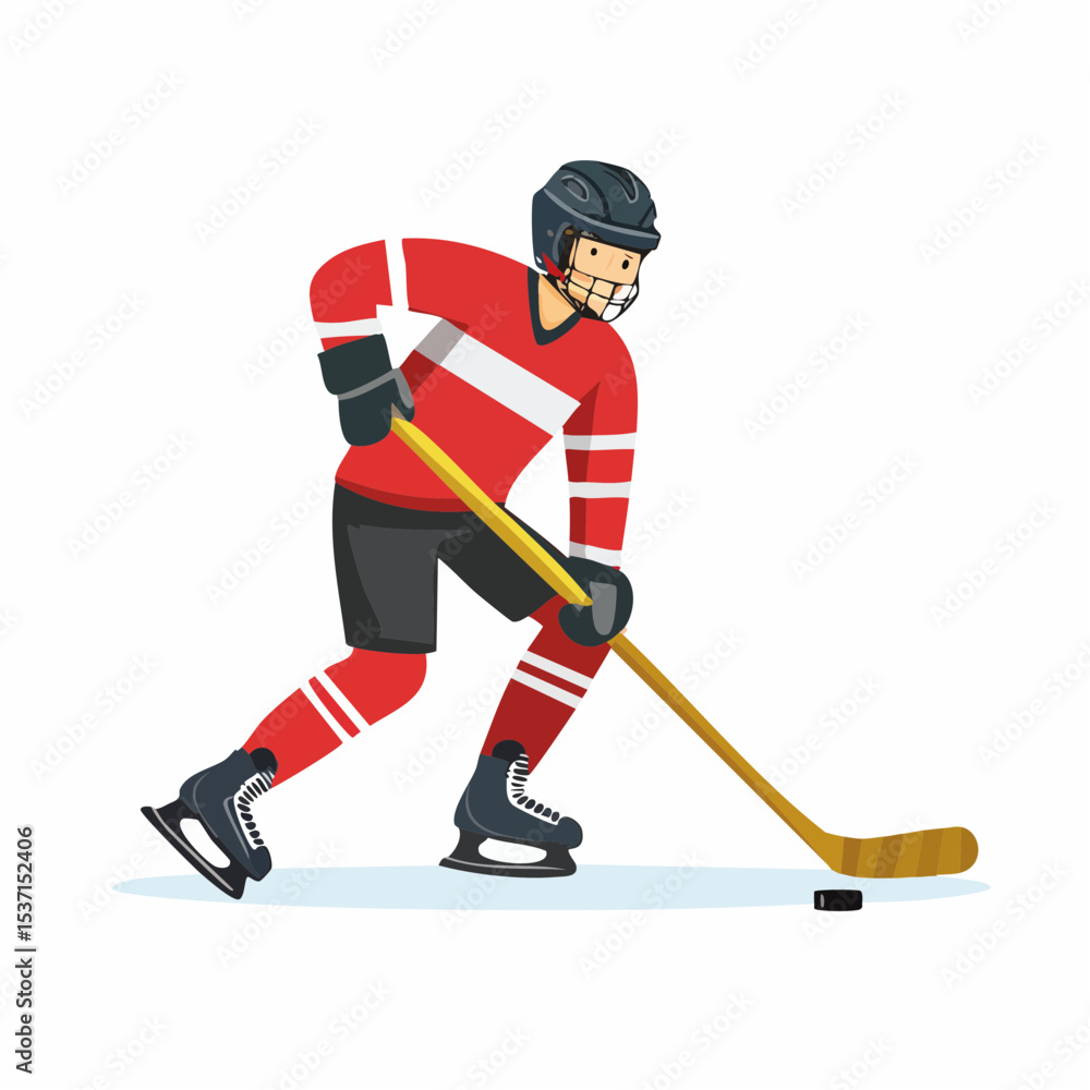 Obraz premium Ice Hockey Player in Action: A dynamic illustration of an ice hockey player in mid-action, deftly maneuvering the puck with focused determination and skill.
