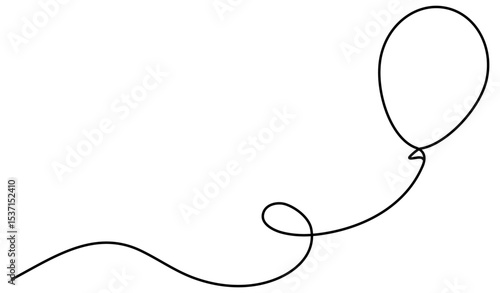 Flying balloon continuous line drawing. Birthday gift symbol. Vector illustration isolated on white.
