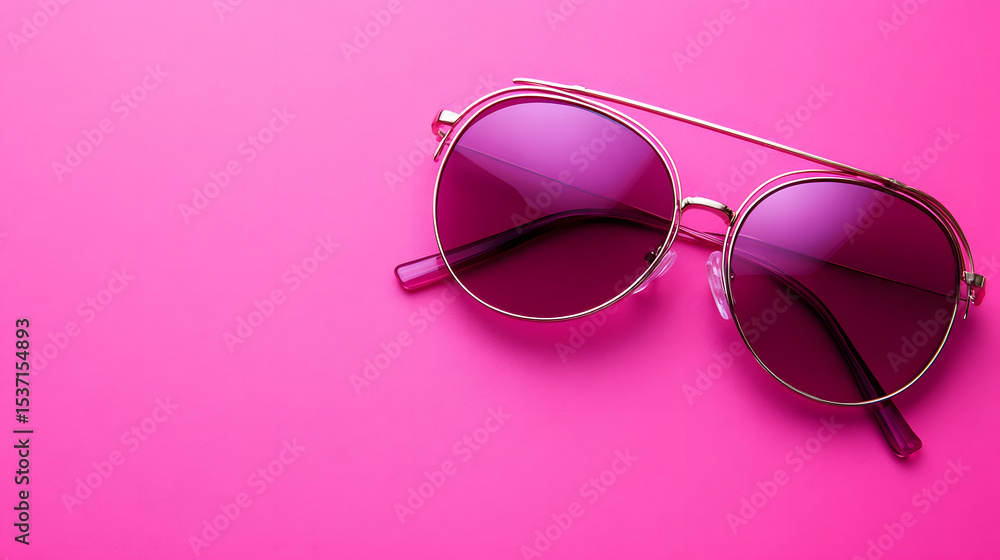 Trendy pink sunglasses on a bright pink background Trendy pink sunglasses on a bright pink background