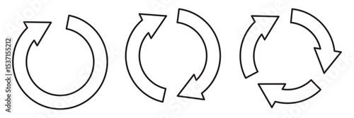 Circle arrow icon set. circular arrow icon, refresh, reload, rotation. Repeat and reload icons set and arrow rotation circle. outline stroke. Simple line circle arrow icon set. Editable stock.