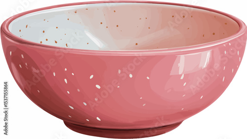 A digital illustration depicts a coral-colored ceramic bowl with a speckled pattern. The bowl exhibits an ombre effect, transitioning from a lighter shade of coral/pink to a white interior.