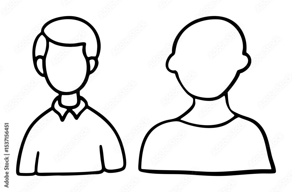 Vector Two faceless figures a man and a bald person depicted as simple vector illustrations. Vector Two faceless figures a man and a bald person depicted as simple vector illustrations.