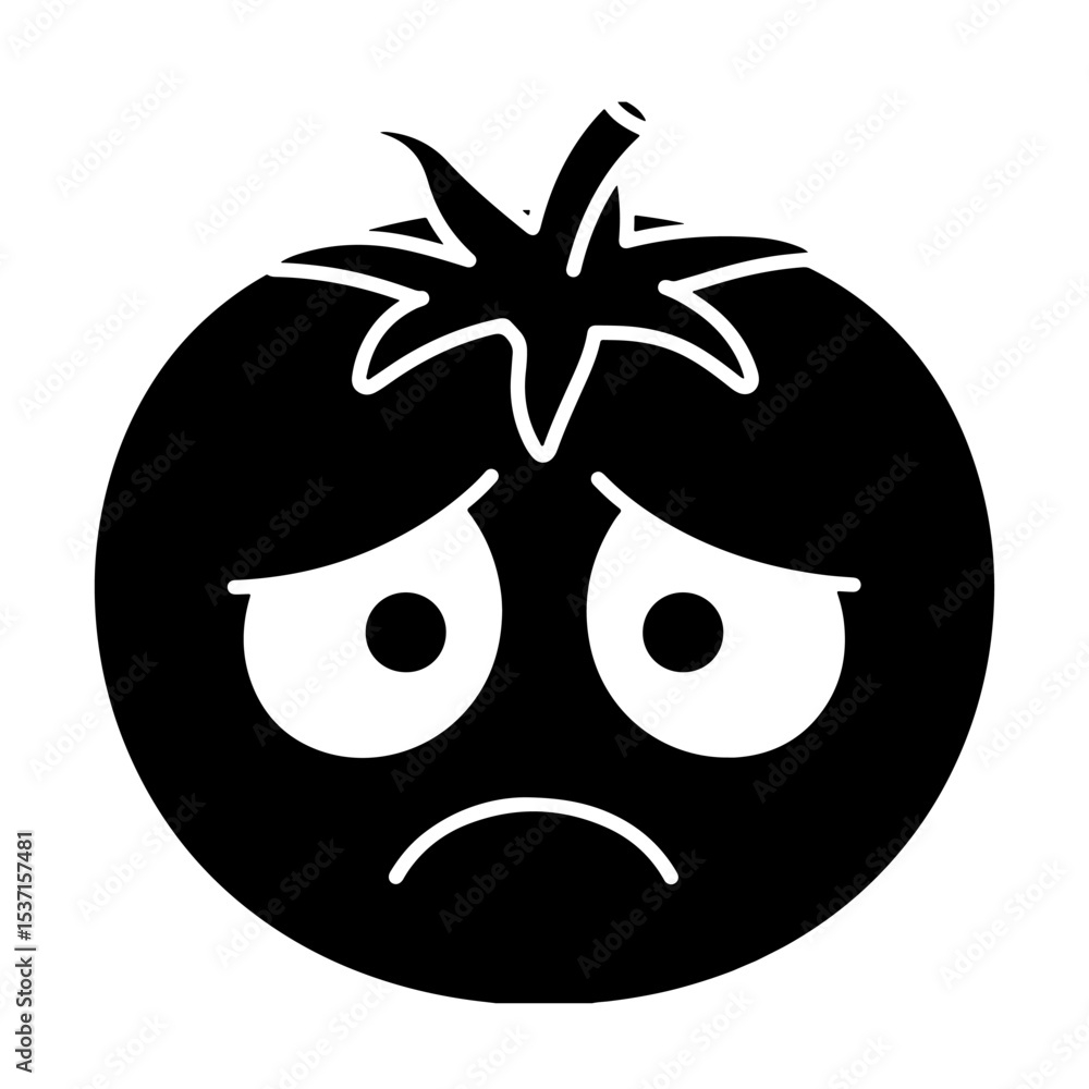Ταπετσαρία Sad Tomato Emoticon, Black and White Vector Illustration