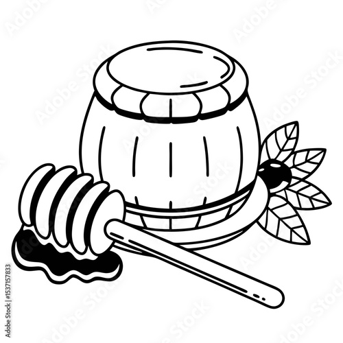 Honey barrel with honey dipper silhouette illustration