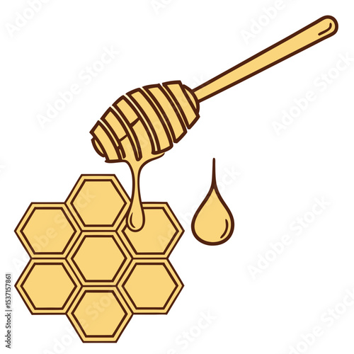 Honeycomb and honey dipper silhouette illustration