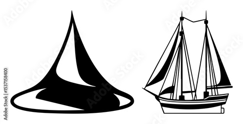 Vector Elegant sailing vessels features a minimalist boat and a detailed schooner.