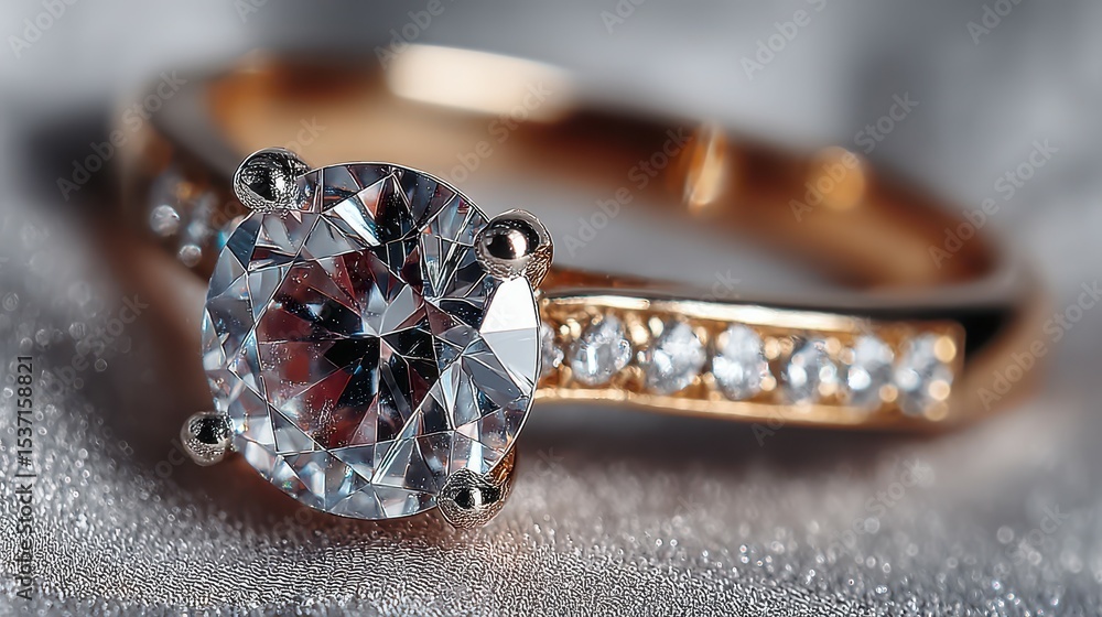 Elegant gold ring showcasing a brilliant diamond in a romantic setting Elegant gold ring showcasing a brilliant diamond in a romantic setting