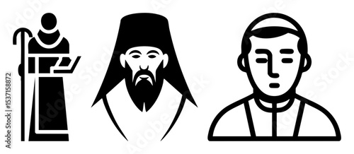 Vector Religious Figures Set: Shepherd Orthodox Priest and Clergyman