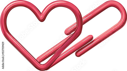 Close-up shot of a digitally rendered image depicting two pink paperclips shaped and joined to form a heart. The paperclips have a glossy, 3D appearance with smooth curves and highlights suggesting