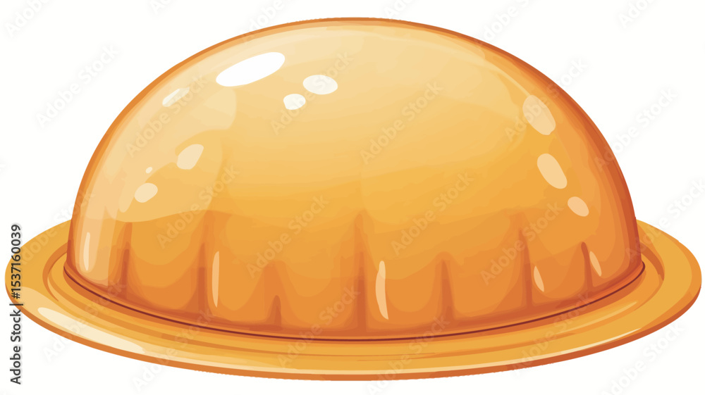 Fototapeta premium A digital illustration of a single, yellow, dome-shaped candy. The candy appears glossy and translucent, with subtle highlights suggesting a smooth, possibly sticky surface. It rests on a slightly