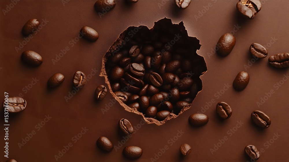 Fototapeta premium Roasted Coffee Beans in Chocolate Hole Background