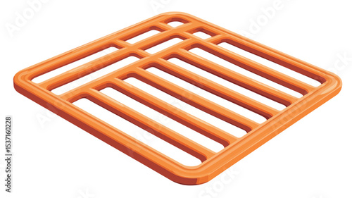 Close-up shot of a digitally rendered orange plastic grid. The grid is square-shaped with a repeating pattern of parallel lines arranged diagonally. The object appears three-dimensional with subtle