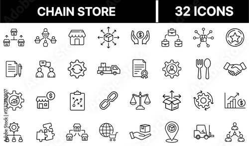 Chain Store Icon – Retail Shop Network and Multiple Storefronts Symbol Illustration