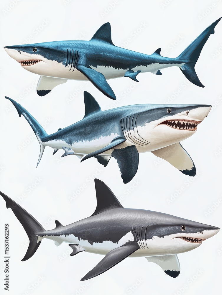 Naklejka premium set of sharks Isolated on White Background
