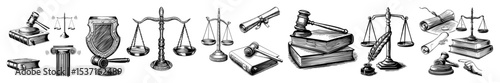 Vector Vintage scales weights and legal symbols .