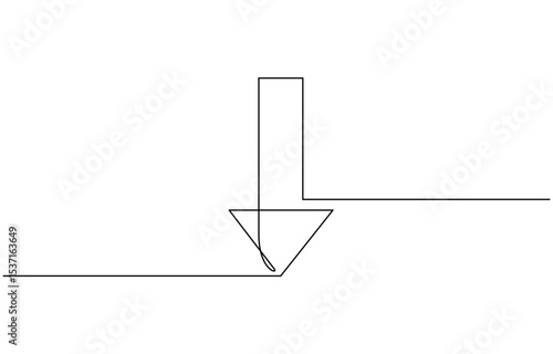Continuous line download icon.drawing one line download sign, One line continuous drawing of arrow pointing down. Linear drawing of cursor arrow. Editable stroke. Vector.