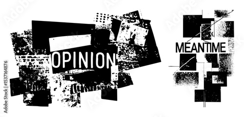 Vector Abstract typographic compositions with Opinion and Meanwhile text elements.