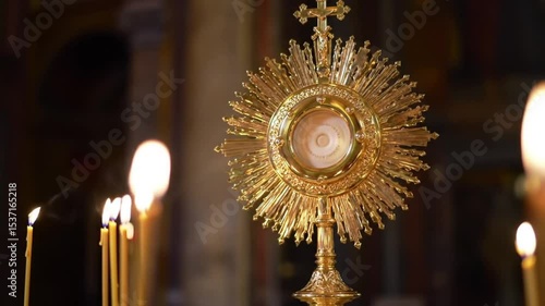 Radiant Monstrance A Golden Symbol of Faith and Devotion in a Sacred Space