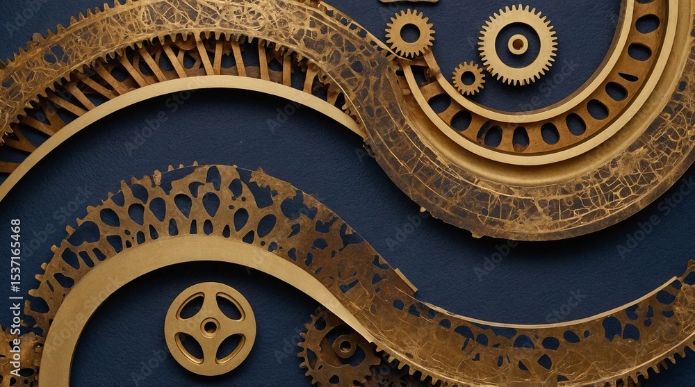 Obraz premium Abstract Gold and Brown Gears Pattern on Dark Blue Background