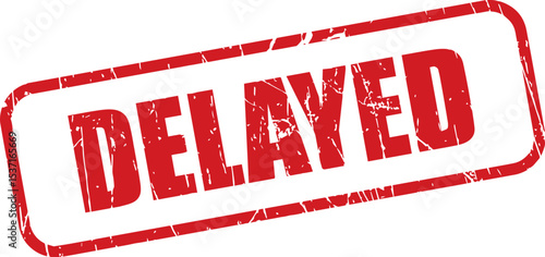 Red Delayed Rubber Stamp in Grunge Vector in Modern Round Border, Transparent Background, Svg, Png