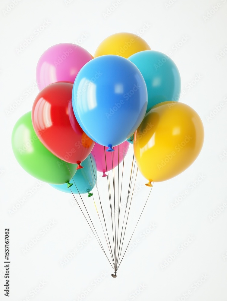 Colorful celebration balloons against a pristine white background, Festive scene, Minimalist style Colorful celebration balloons against a pristine white background, Festive scene, Minimalist style