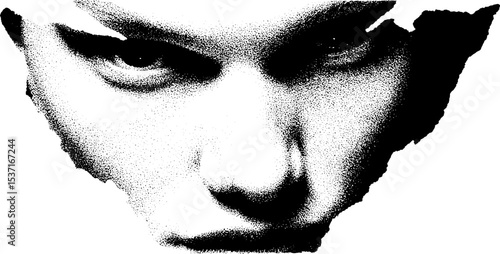 Angelic visage with cracked porcelain effect in high contrast for artistic design