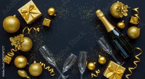 Elegant gold new years eve celebration setup