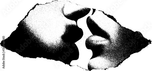 Expressive black and white high contrast artistic illustration of two faces in intimate proximity