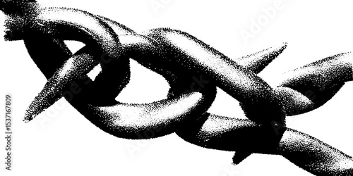 High contrast black and white barbed wire and broken chain concept