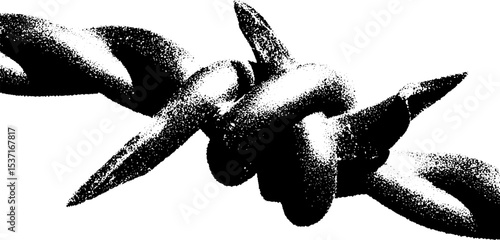 High contrast black and white barbed wire tangle for industrial design