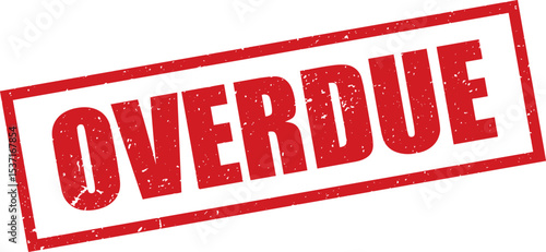 Red Overdue Rubber Stamp in Grunge Vector in Sharp Border, Transparent Background, Svg, Png