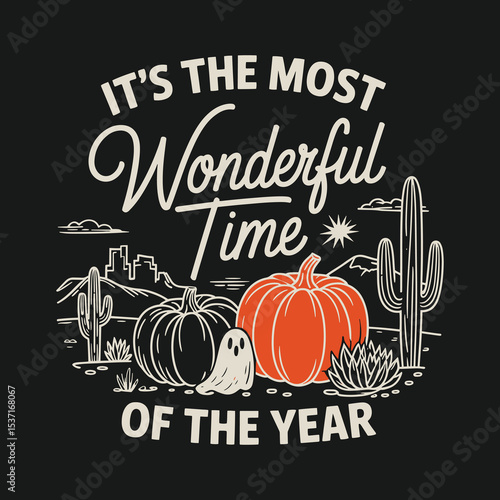 Halloween Pumpkin and Ghost with Cactus - The Most Wonderful Time of the Year Fall Design