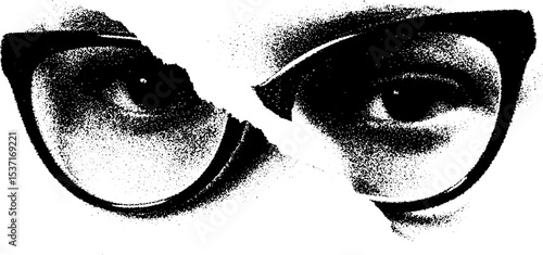Broken glasses frame in high contrast black and white artwork