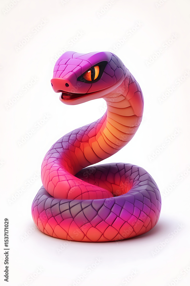 Fototapeta premium Colorful snake figurine coiling upward with vibrant scales against a plain background