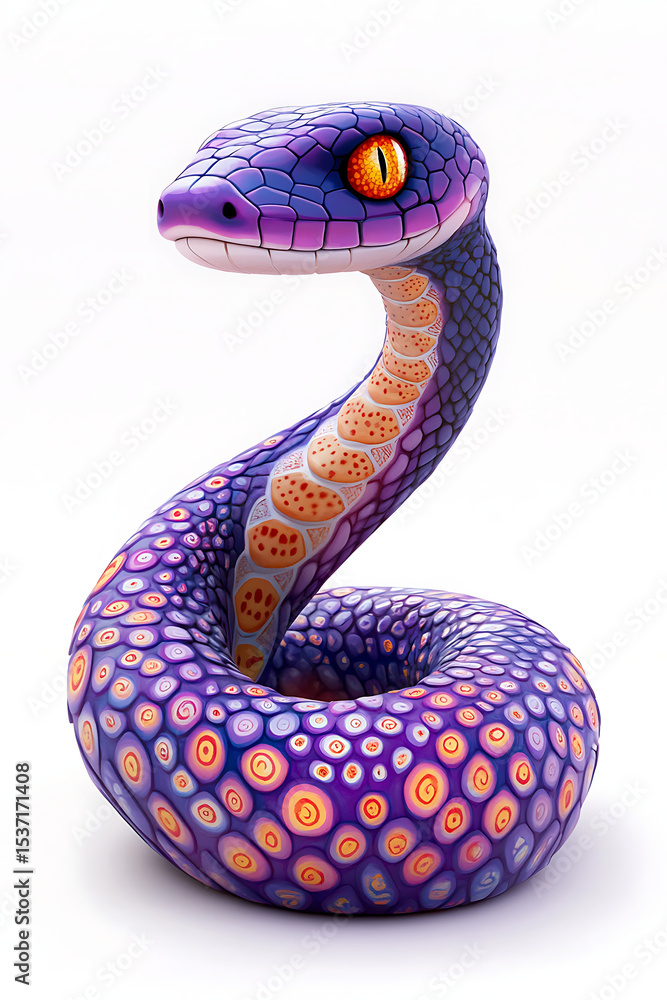 Fototapeta premium Colorful, stylized snake sculpture with intricate patterns, set against a plain background